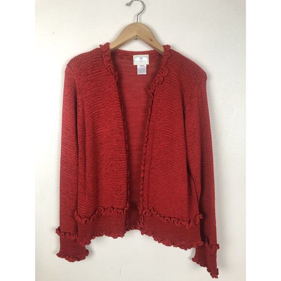 Vintage 1998 Susan Bristol Sz Large Red Knit Cardigan Sweater - Picture 2 of 7